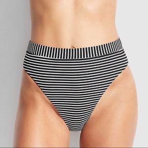 Seafolly Go Overboard High Rise Rio Bikini Bottoms in Black/White SZ US 4 NWOT